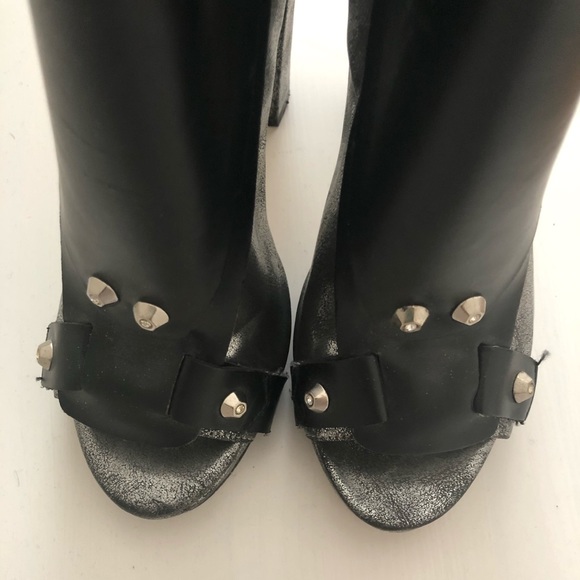 Silver Metallic and Black Peep Toe Booties - Picture 7 of 8